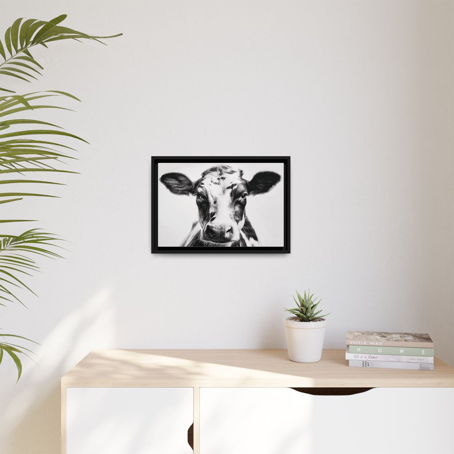 Farmhouse Cow Wall Art, Rustic Home Decor, Animal Lover Gift, Black and White Framed Print, Country Kitchen Decoration
