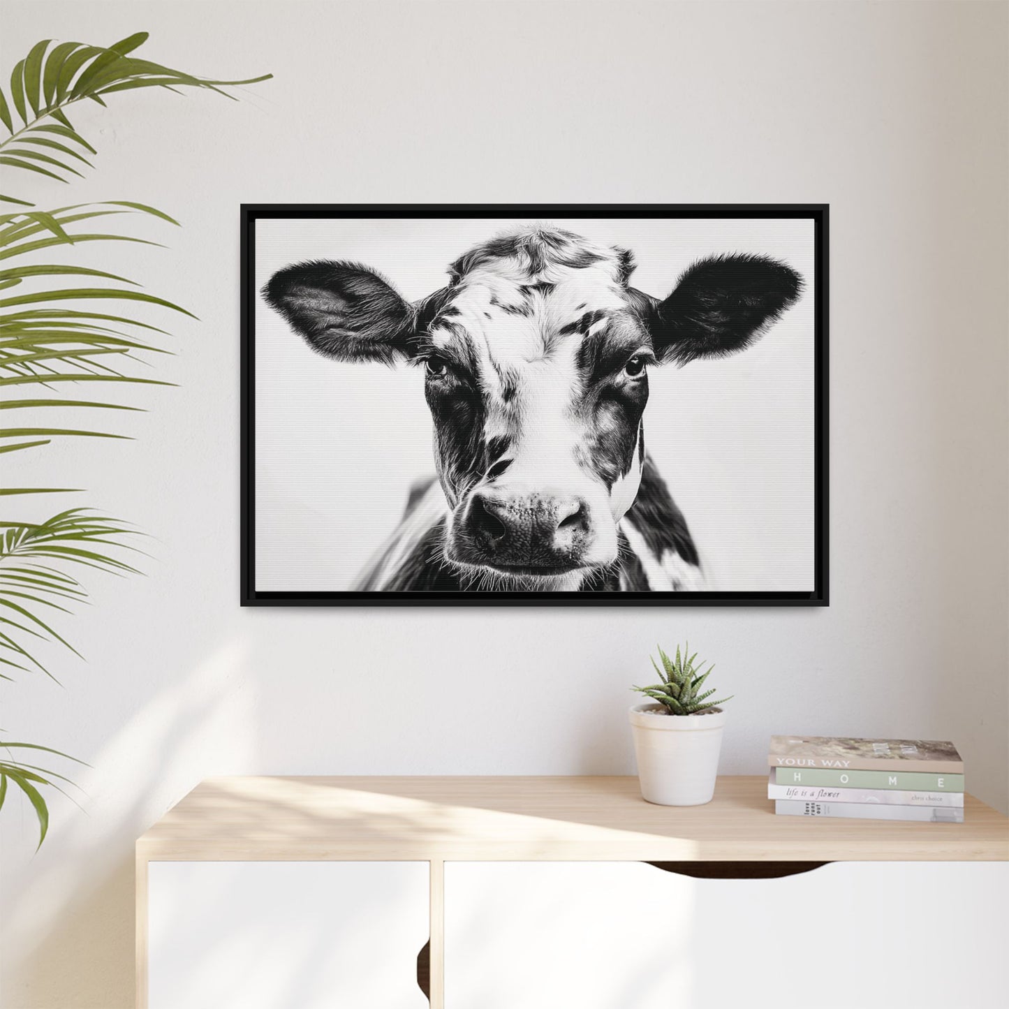 Farmhouse Cow Wall Art, Rustic Home Decor, Animal Lover Gift, Black and White Framed Print, Country Kitchen Decoration