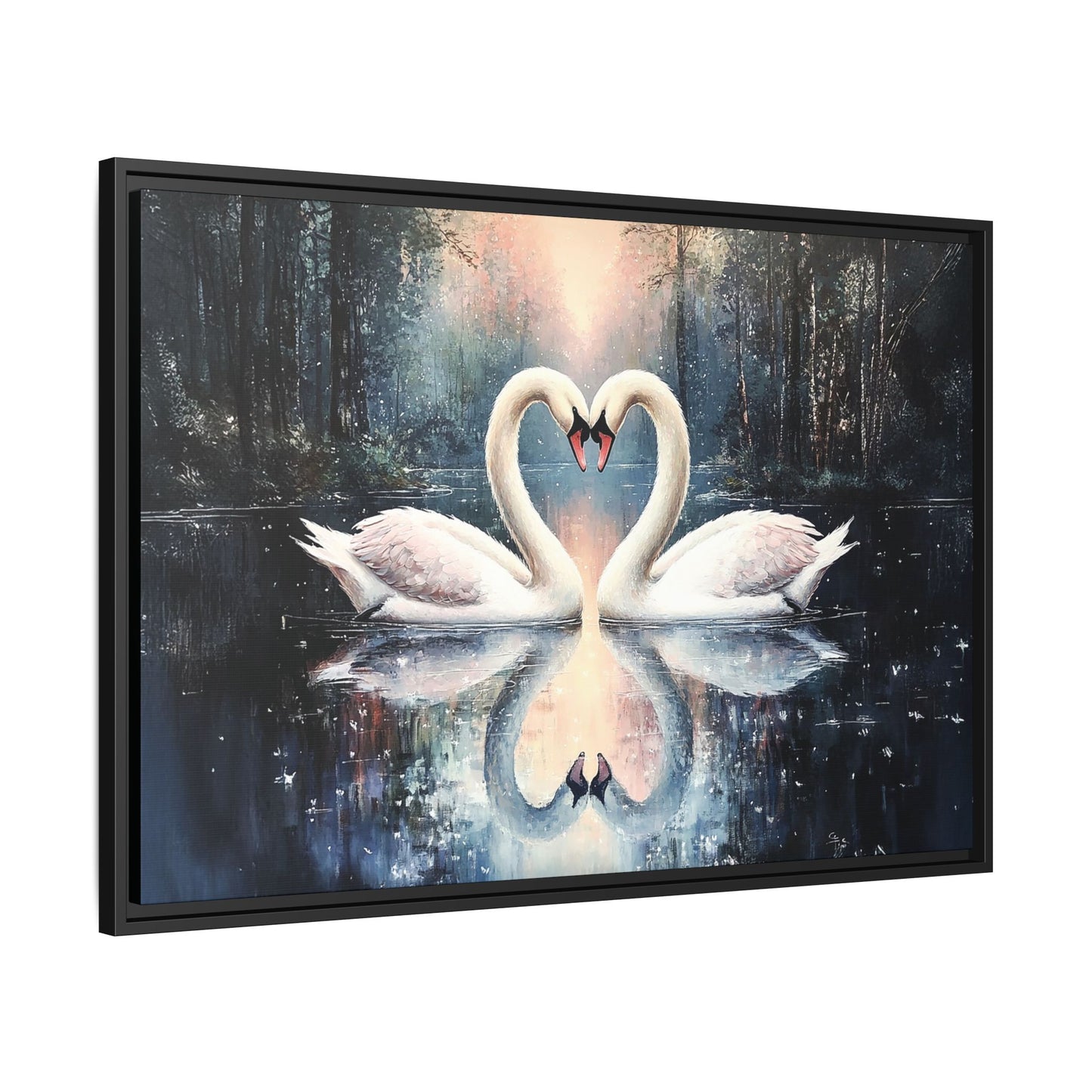 Romantic Swan Canvas Art, Framed Wall Decor, Love Gift, Romantic Home, Wedding Anniversary, Bedroom Wall Art, Nature Art