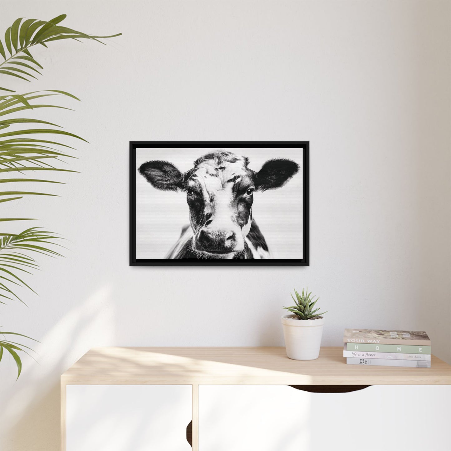 Farmhouse Cow Wall Art, Rustic Home Decor, Animal Lover Gift, Black and White Framed Print, Country Kitchen Decoration