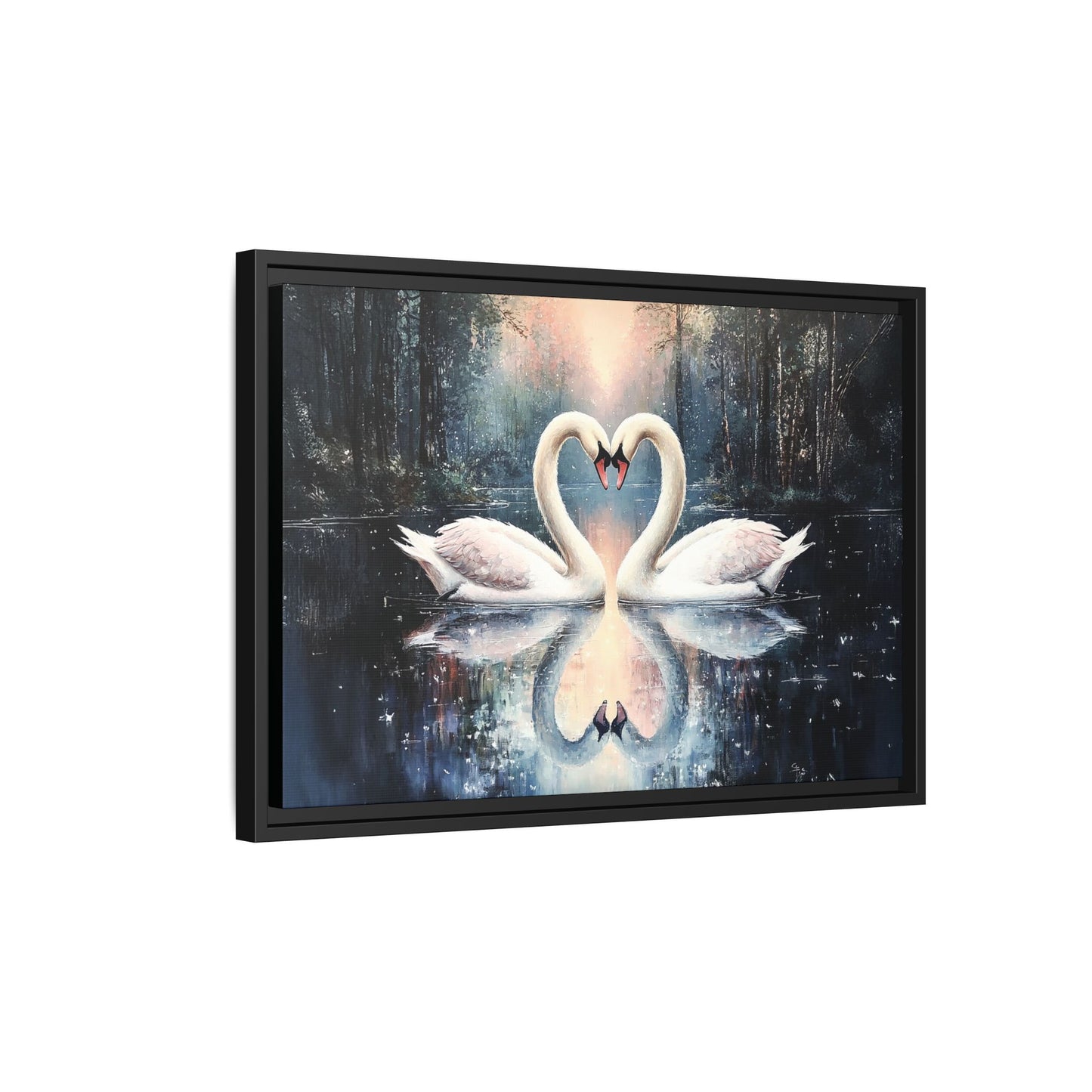 Romantic Swan Canvas Art, Framed Wall Decor, Love Gift, Romantic Home, Wedding Anniversary, Bedroom Wall Art, Nature Art