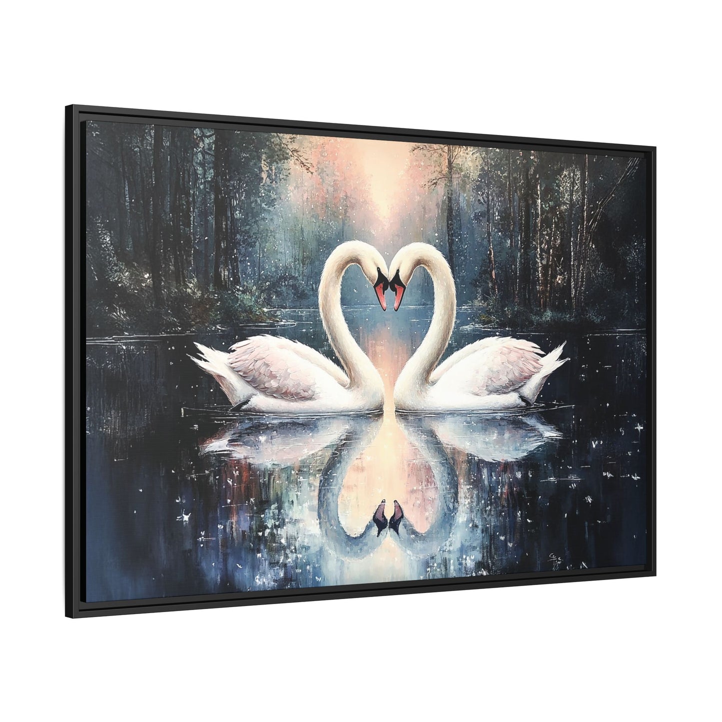 Romantic Swan Canvas Art, Framed Wall Decor, Love Gift, Romantic Home, Wedding Anniversary, Bedroom Wall Art, Nature Art