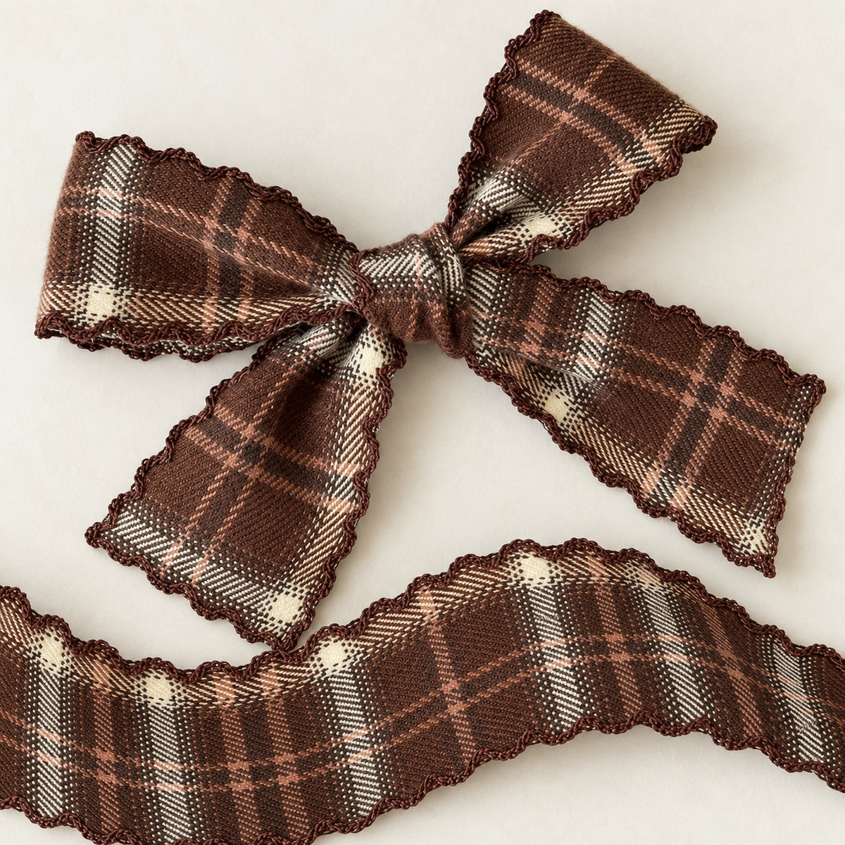 Brown & Cream Plaid Ribbon with Wavy Edges – 2 Yards for Gift Wrapping & Crafts
