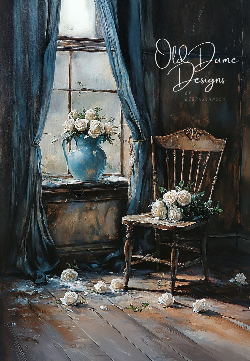 Old Wooden Chair with Roses