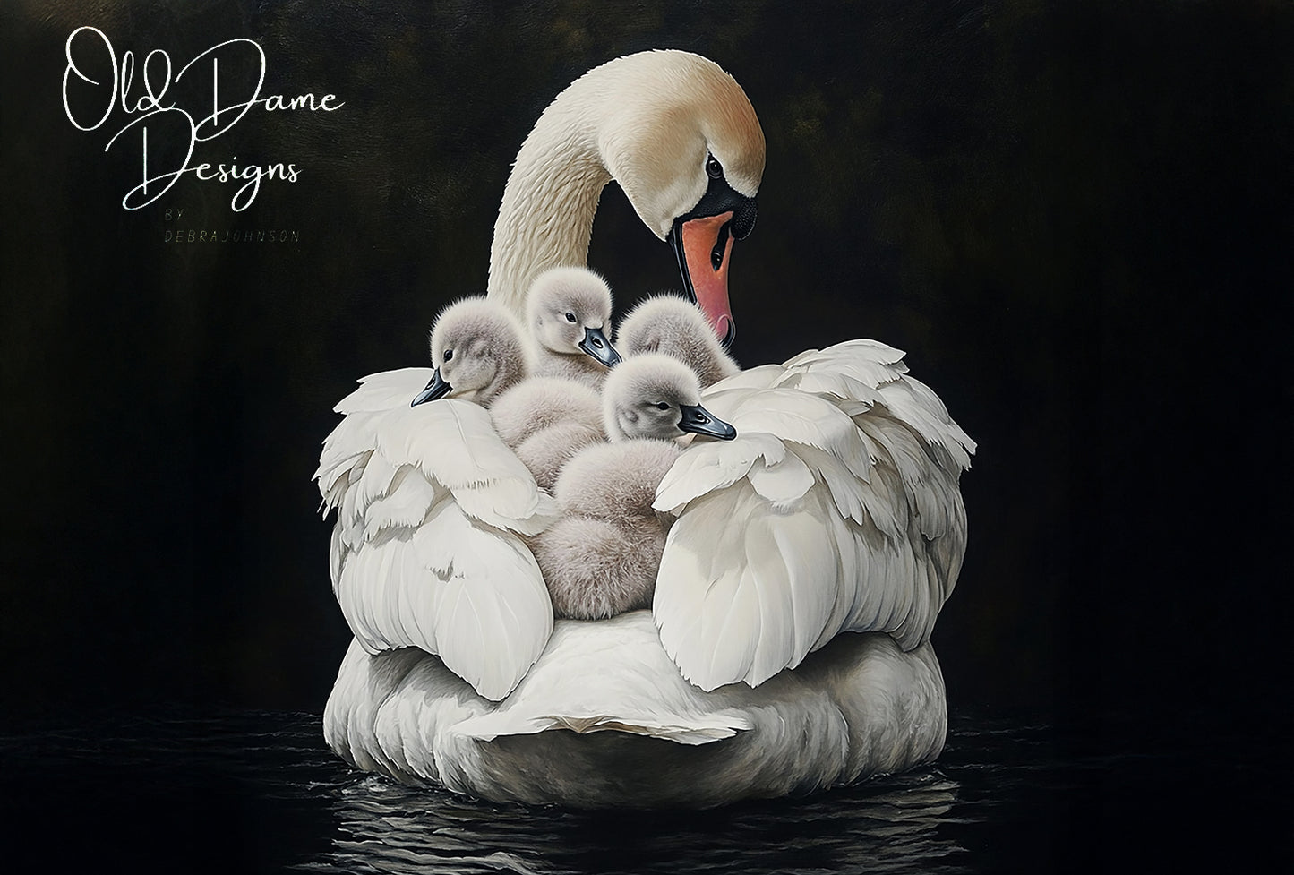 White Swan with Babies