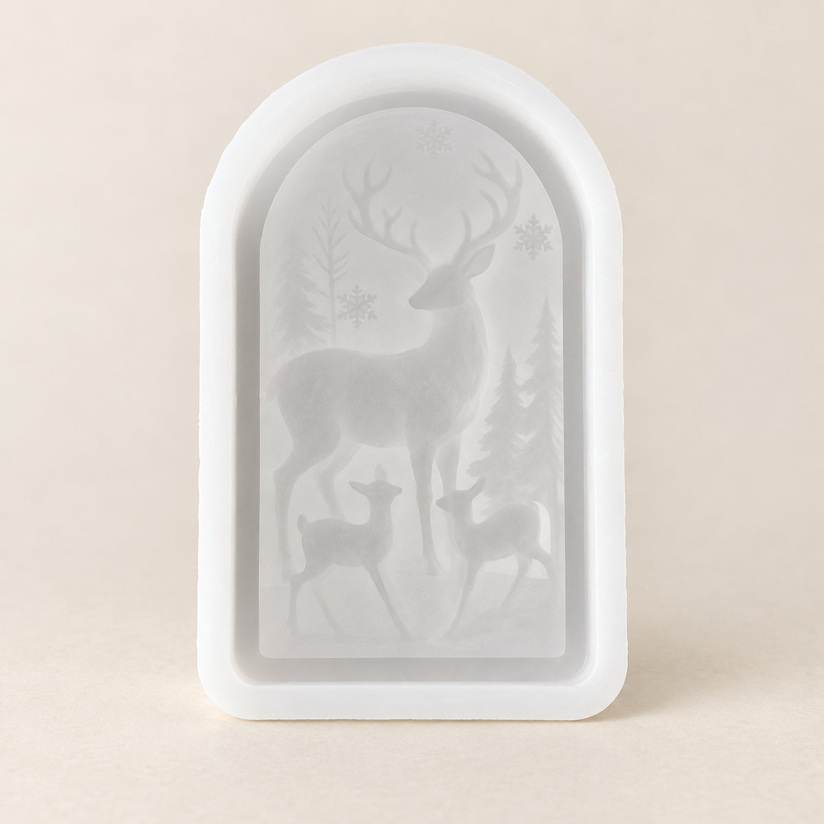 Woodland Deer Silicone Mold – Arched Winter Scene with Stag & Fawns