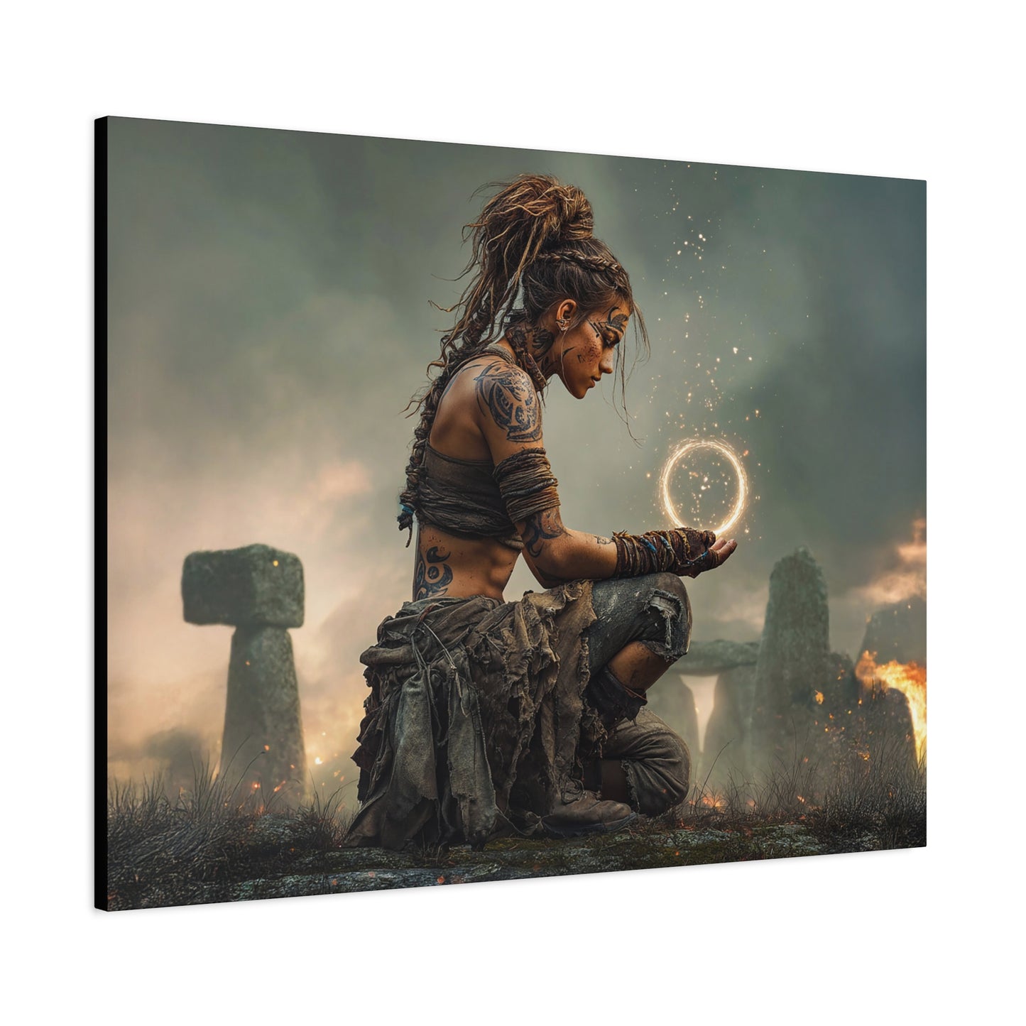 Celtic Druidess Holding Magic Orb Canvas | Matte Stretched Wall Art