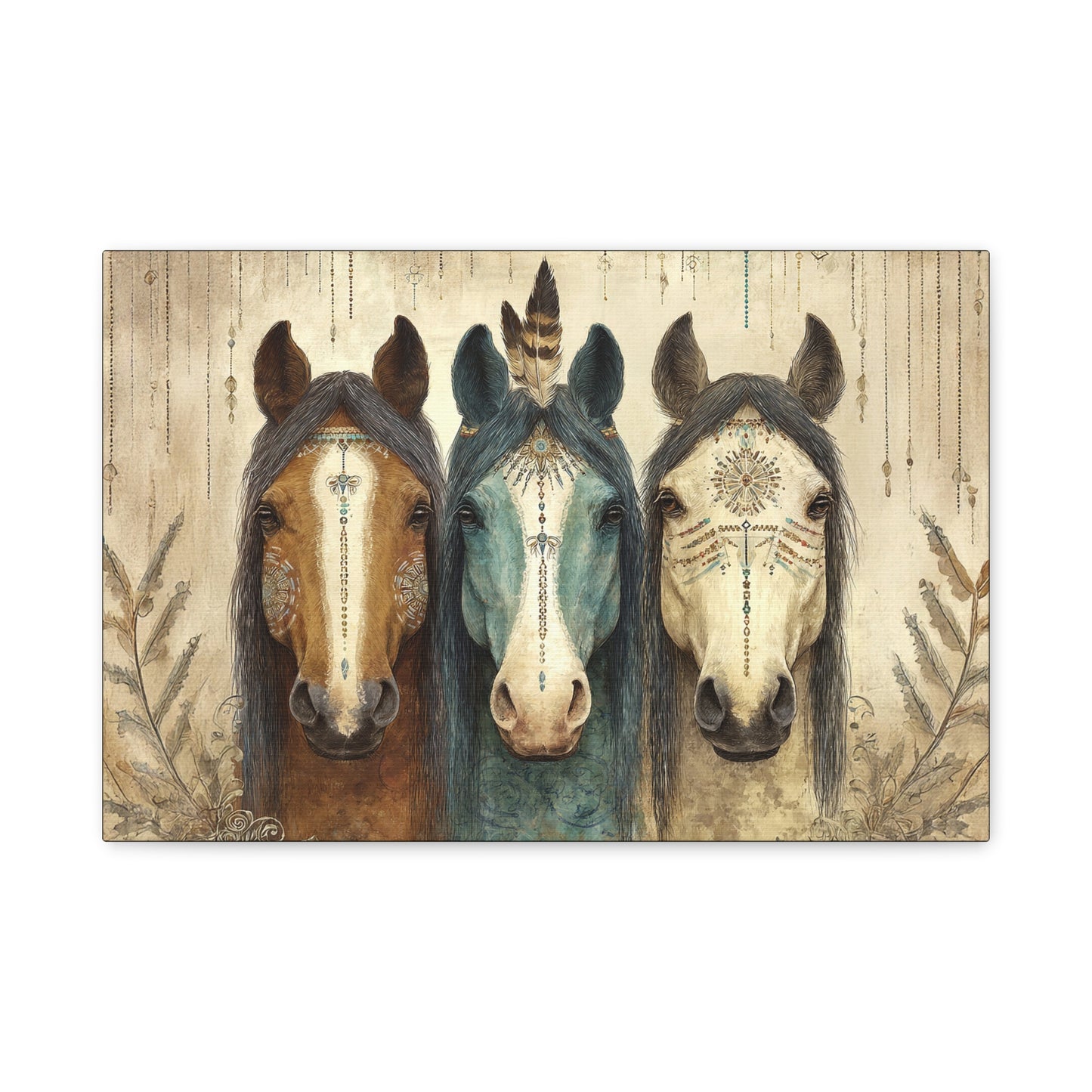 Trio of Tribal Horses Canvas | Matte Stretched Wall Art 1.25"