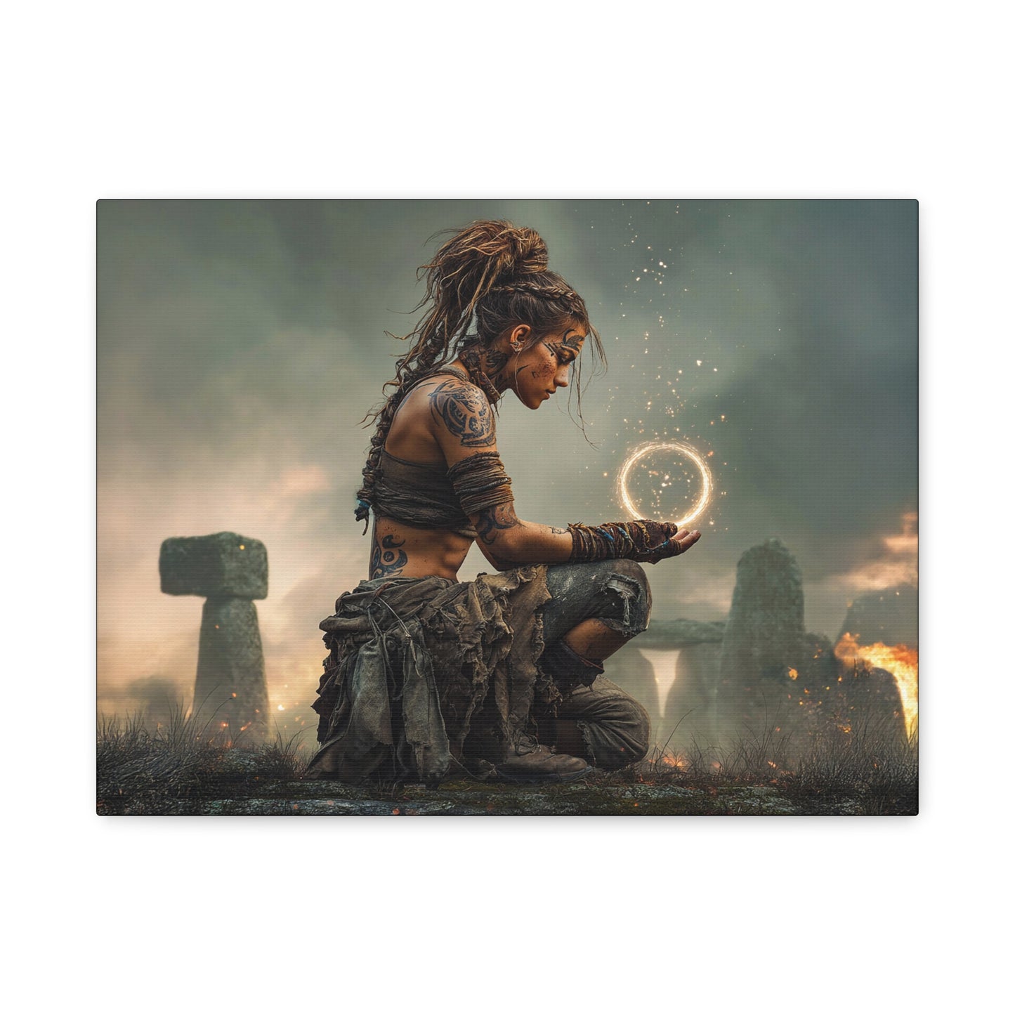Celtic Druidess Holding Magic Orb Canvas | Matte Stretched Wall Art