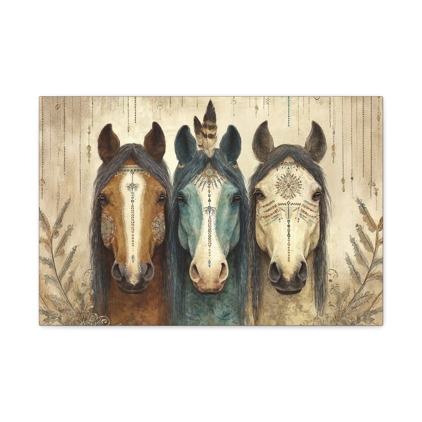 Trio of Tribal Horses Canvas | Matte Stretched Wall Art 1.25"