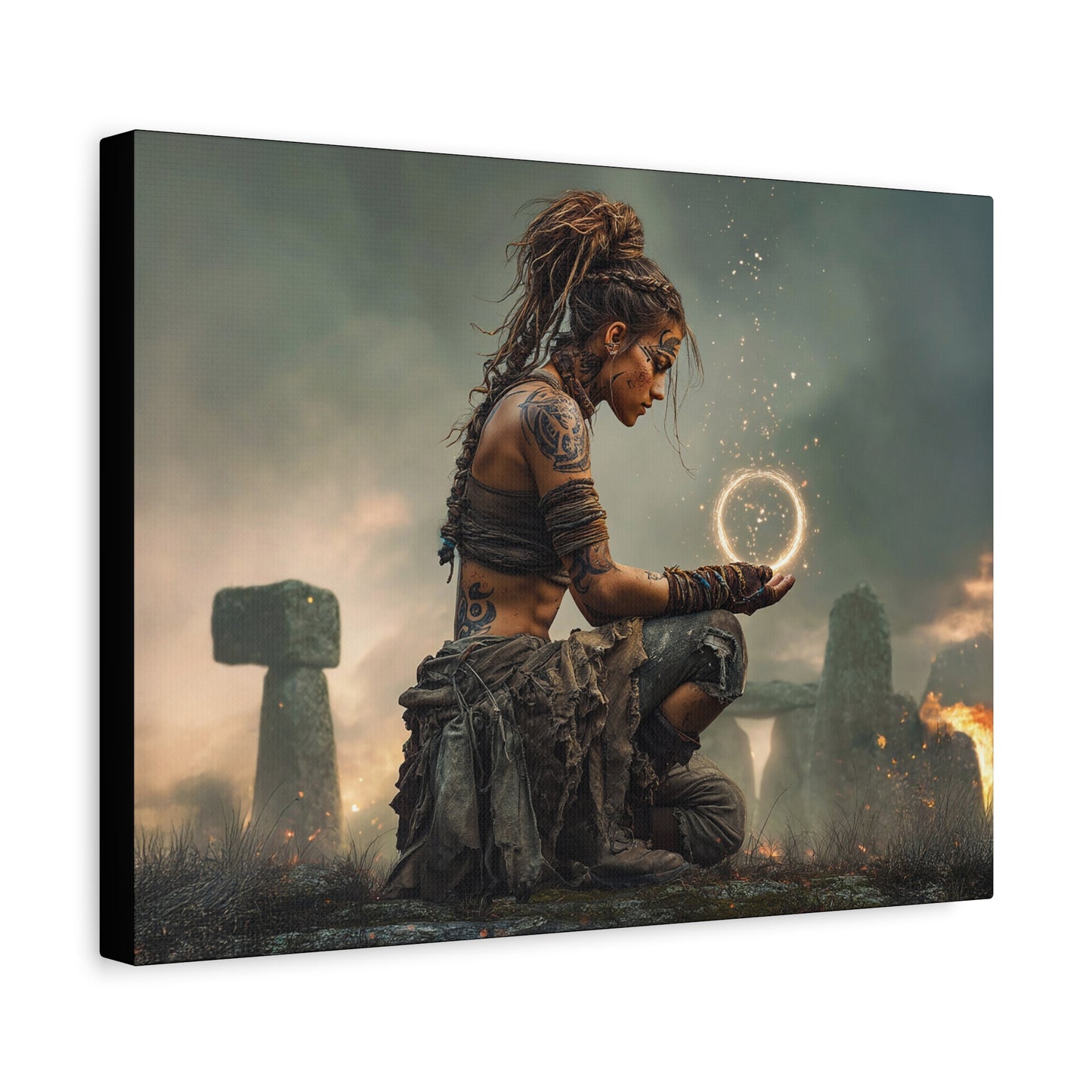 Celtic Druidess Holding Magic Orb Canvas | Matte Stretched Wall Art