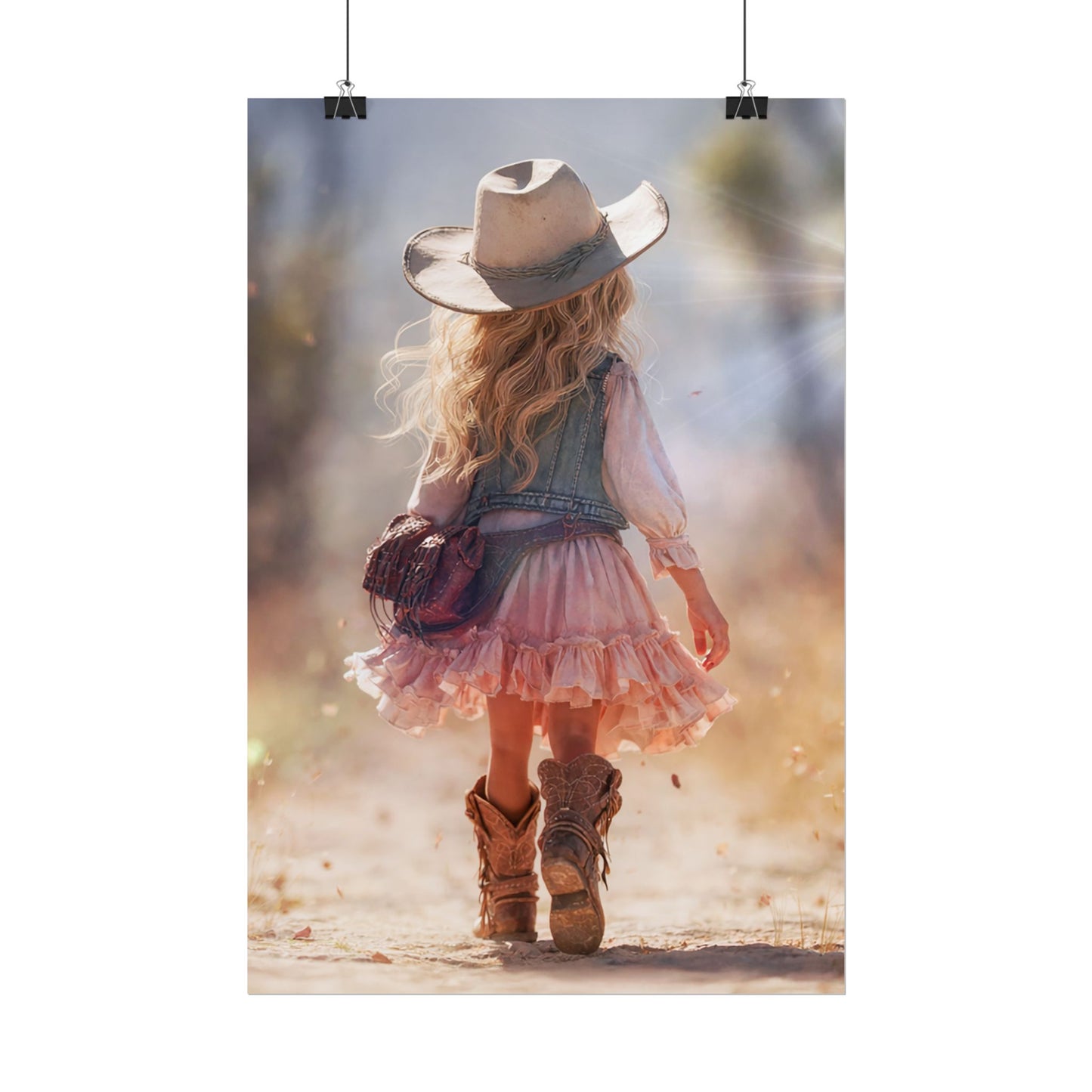 Little Cowgirl Walking Rolled Poster | Western Kids Room Wall Art