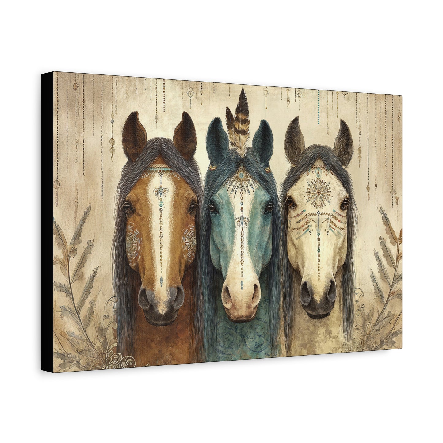 Trio of Tribal Horses Canvas | Matte Stretched Wall Art 1.25"