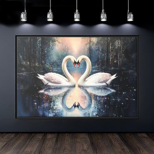 Romantic Swan Canvas Art, Framed Wall Decor, Love Gift, Romantic Home, Wedding Anniversary, Bedroom Wall Art, Nature Art