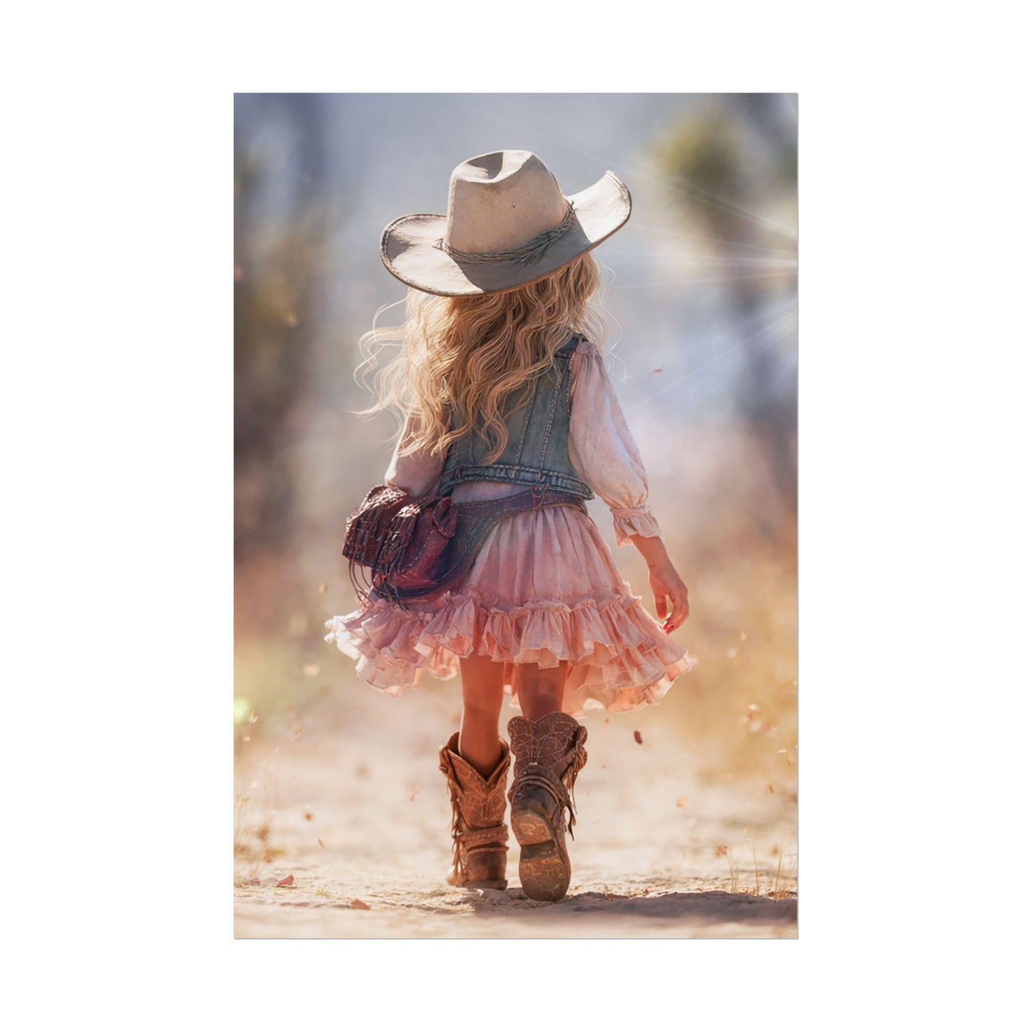 Little Cowgirl Walking Rolled Poster | Western Kids Room Wall Art