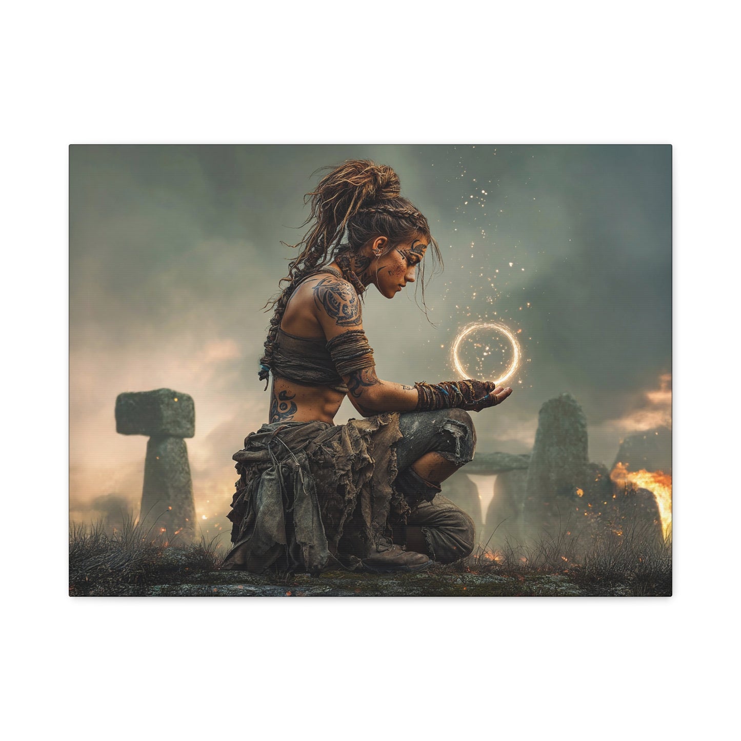 Celtic Druidess Holding Magic Orb Canvas | Matte Stretched Wall Art