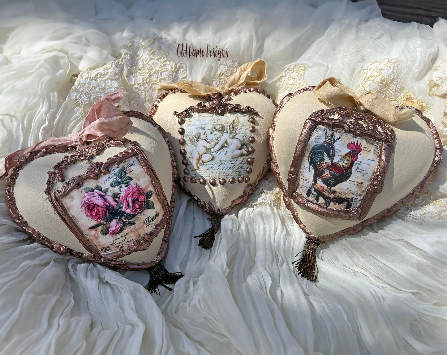 Handcrafted Heart Shaped Ornament Set * French Country Style *