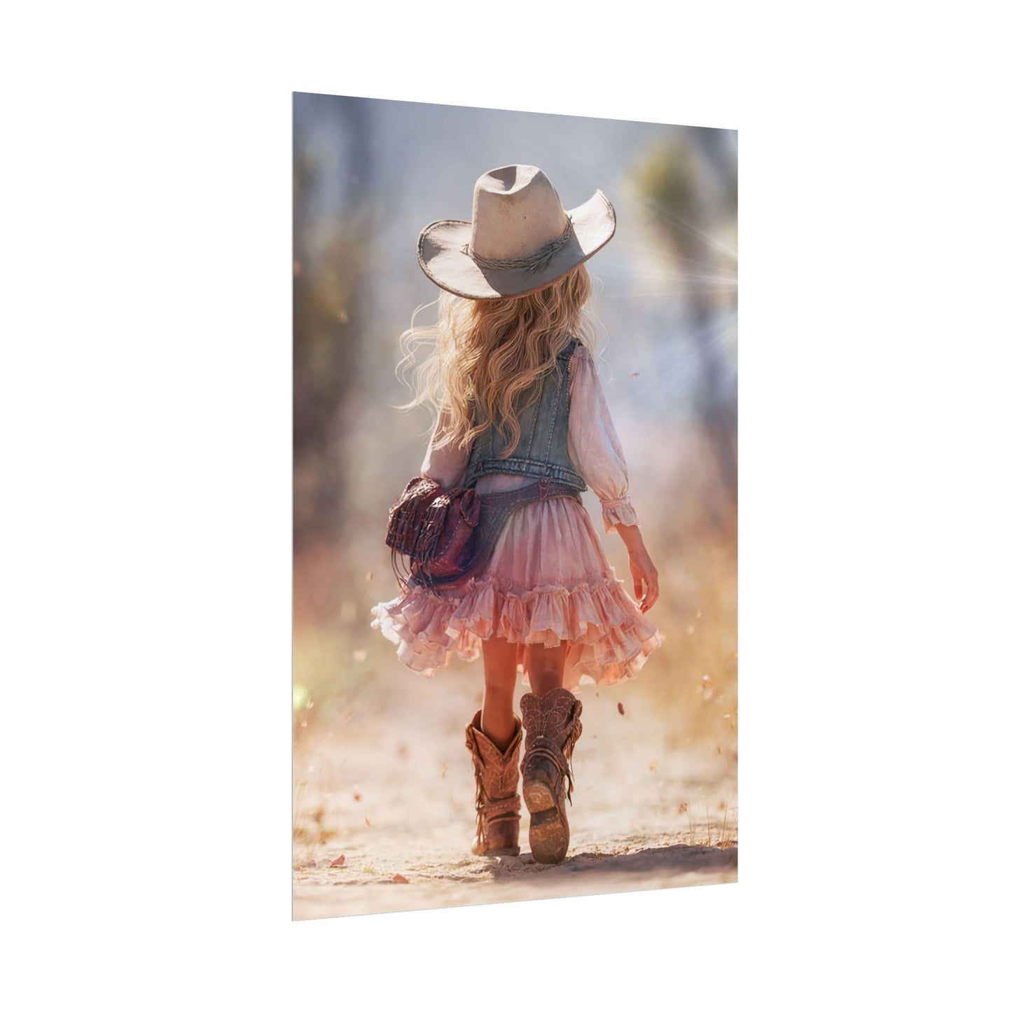 Little Cowgirl Walking Rolled Poster | Western Kids Room Wall Art