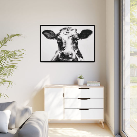 Farmhouse Cow Wall Art, Rustic Home Decor, Animal Lover Gift, Black and White Framed Print, Country Kitchen Decoration