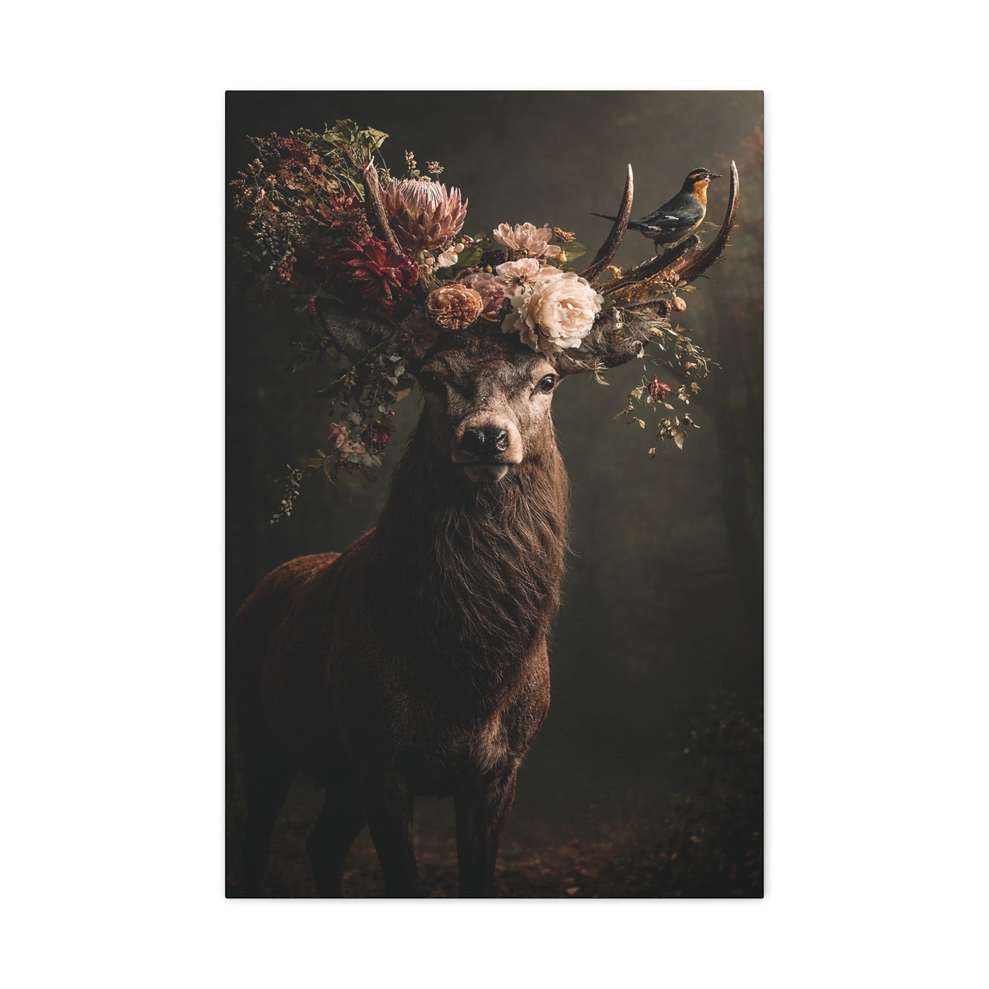 Floral Antler Deer Matte Canvas