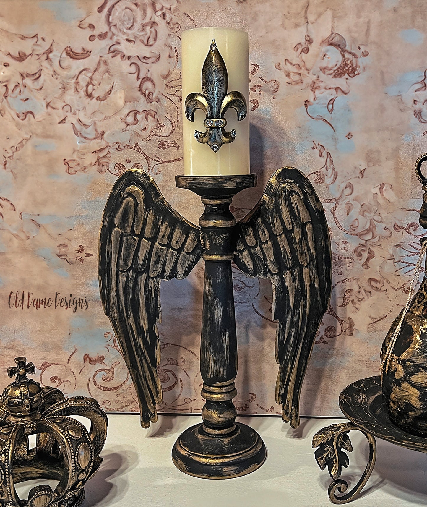 Royal European Vintage Looking Angel Wings Candle Holder * Handmade Design *