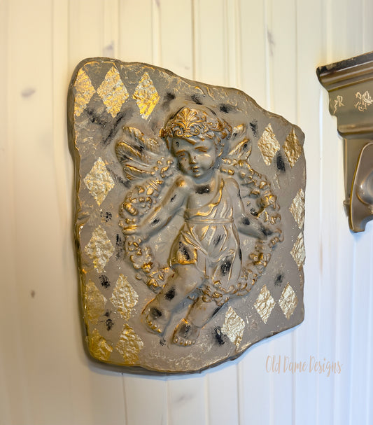 Angel Cherub Wall Plaque * Old World European Decor * Ornate * Hand Painted