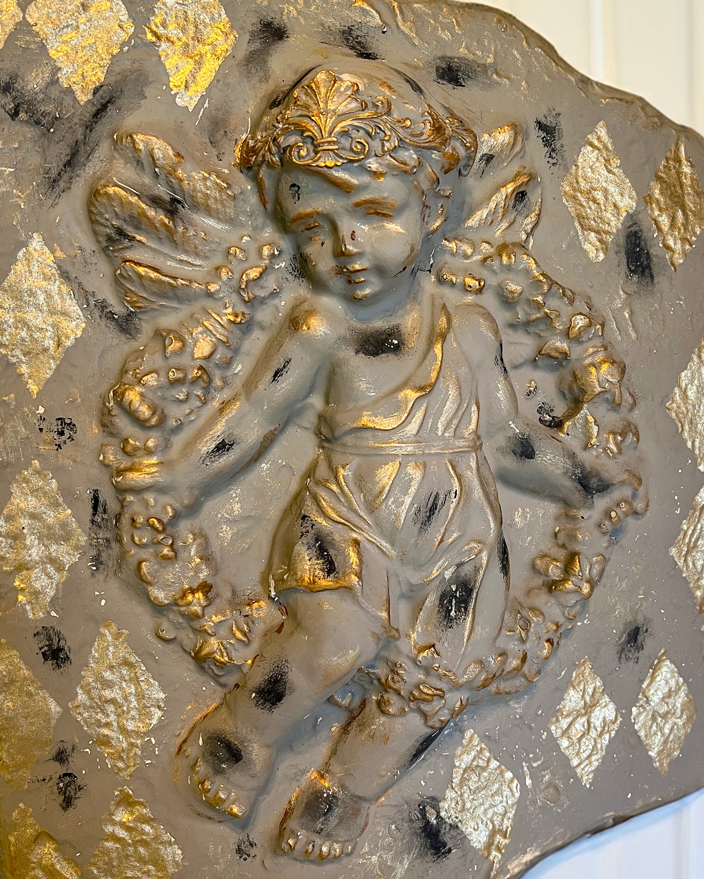 Angel Cherub Wall Plaque * Old World European Decor * Ornate * Hand Painted