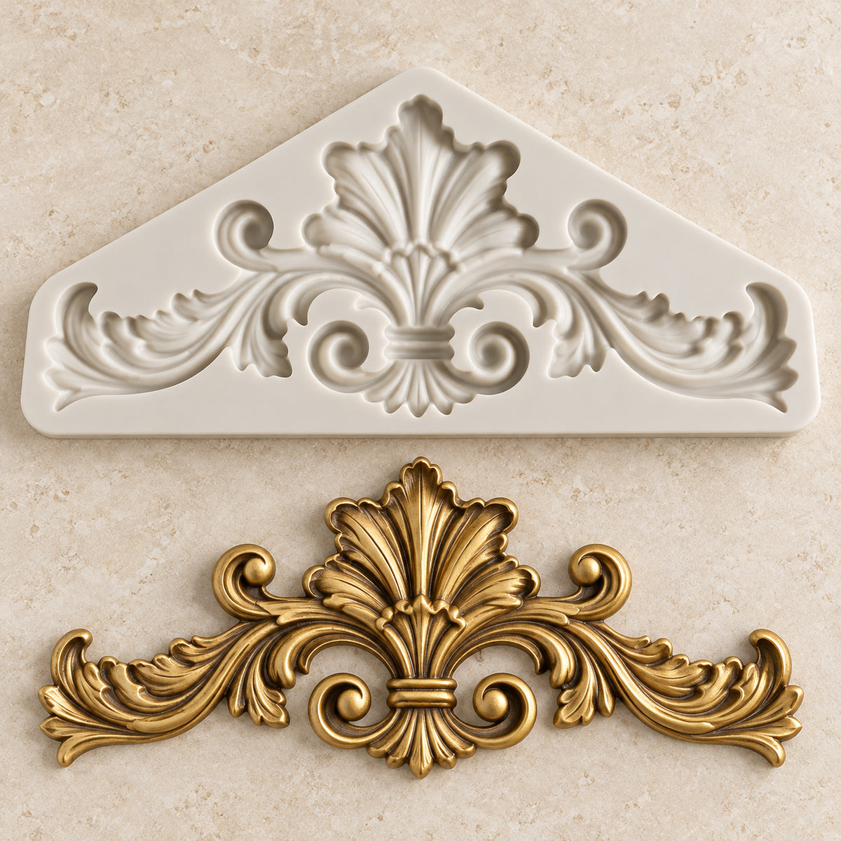 Large Baroque Crest Silicone Mold – Ornate Fan & Acanthus Scroll for Decorative Appliqués