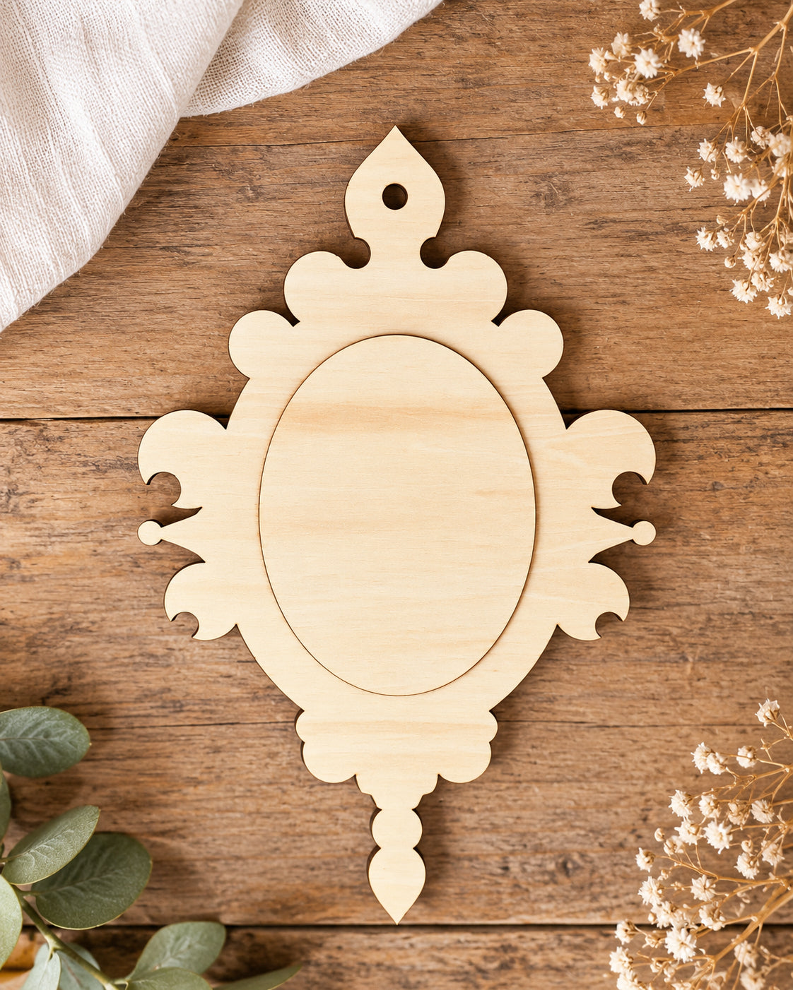 Ornate Laser Cut Wood Frame Blank – 7.5" x 11" – 3mm Basswood DIY Craft Blank