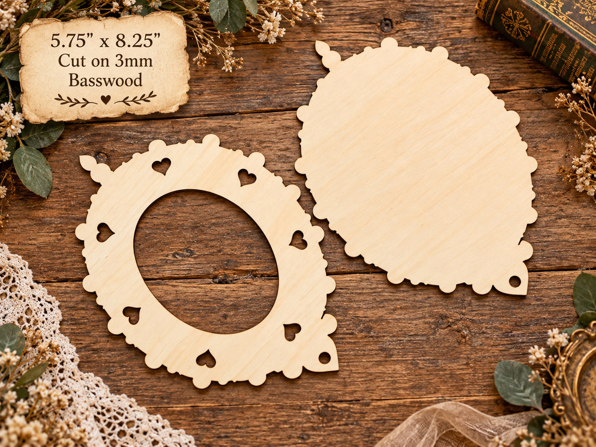 Heart Detail Ornate Wood Frame Blank – 5¾" x 8¼" – 3mm Basswood