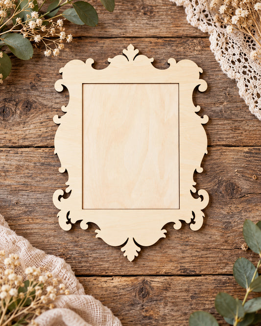 Ornate Victorian Wood Frame Blank – 8" x 10¼" – 3mm Basswood DIY Craft Frame