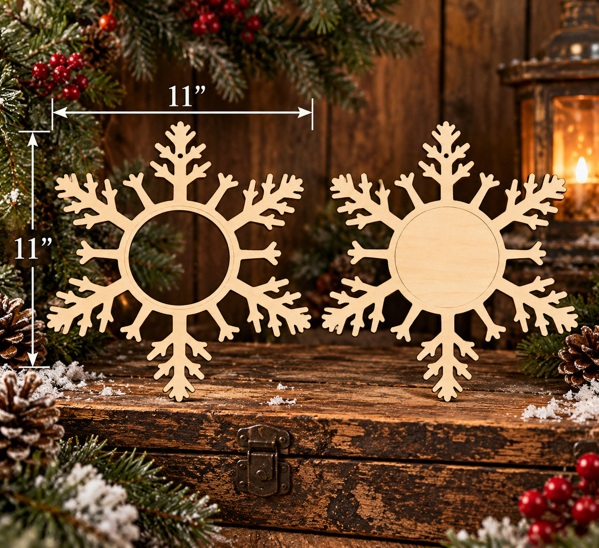 Snowflake Wood Frame Blank – 11" x 11" – 3mm Basswood Christmas Craft Blank