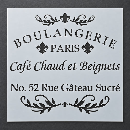 French bakery Boulangerie Paris stencil with fleurs-de-lis