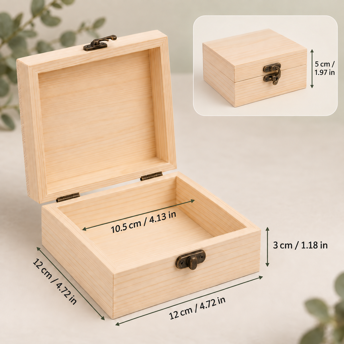 Unfinished Wooden Keepsake Box – 4.72" Square DIY Craft Blank