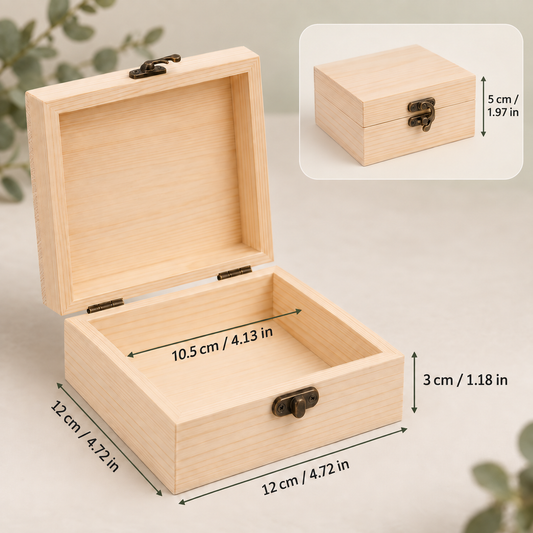 Unfinished Wooden Keepsake Box – 4.72" Square DIY Craft Blank