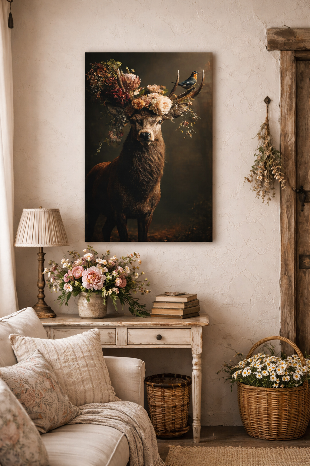 Floral Antler Deer Matte Canvas