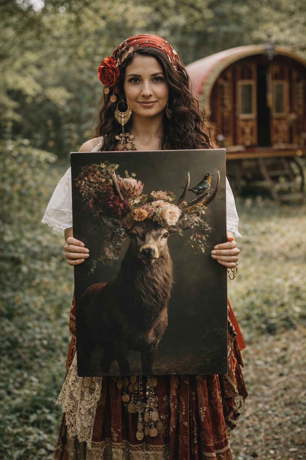 Floral Antler Deer Matte Canvas