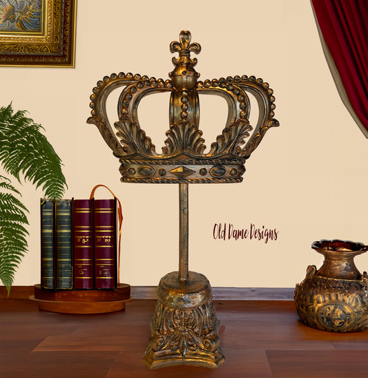 Royal Crown on Ornate Pedestal Stand * Old World European Decor