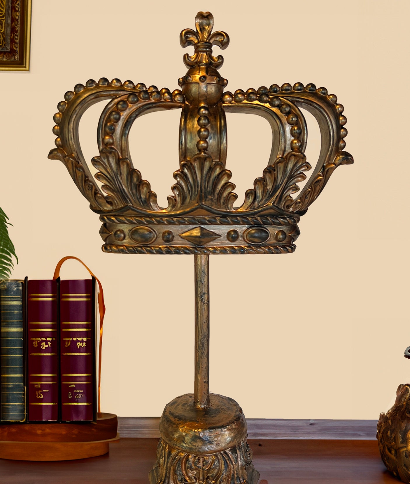 Royal Crown on Ornate Pedestal Stand * Old World European Decor