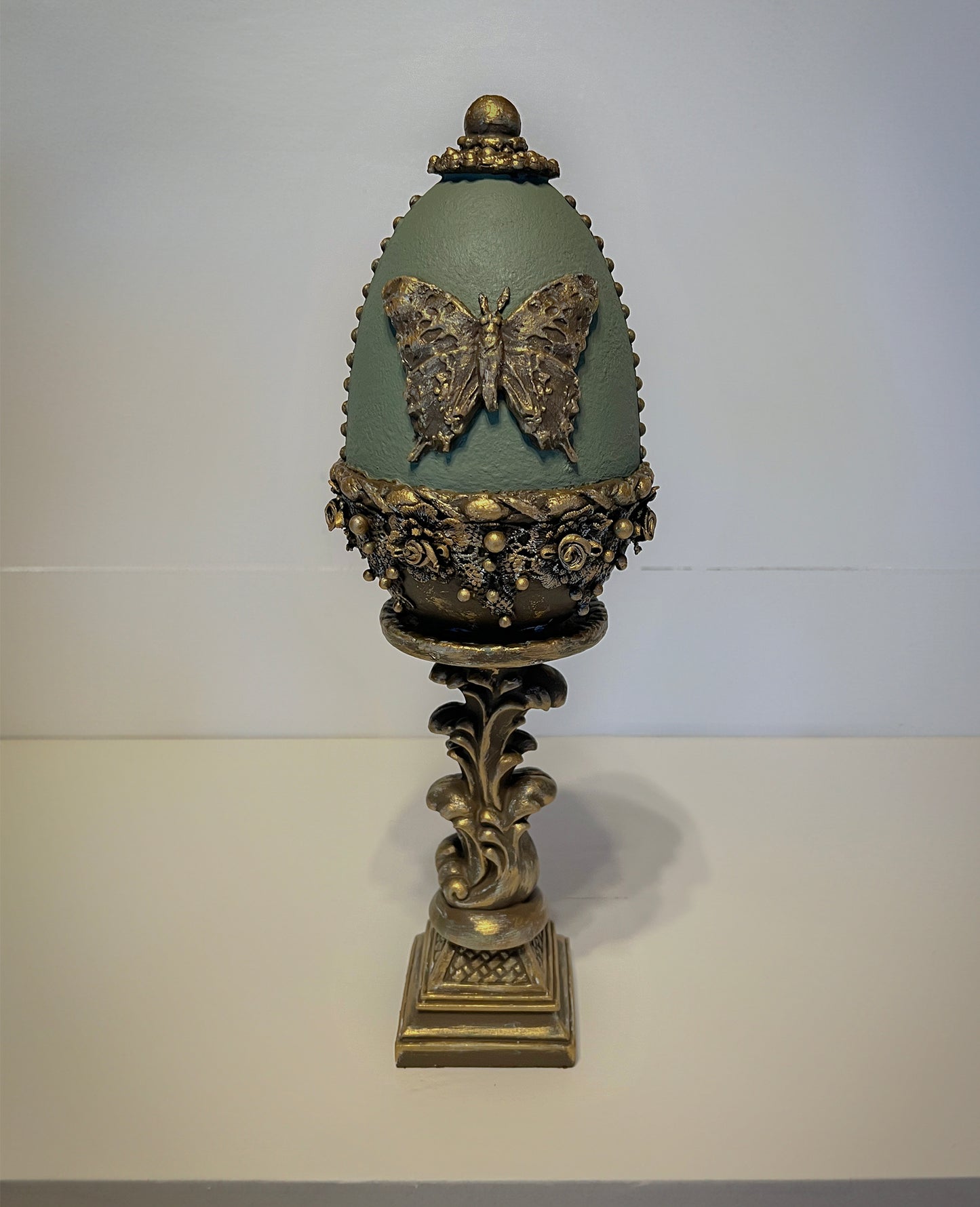 Large Decorative Ornate Egg on Stand * Home Decor * Original