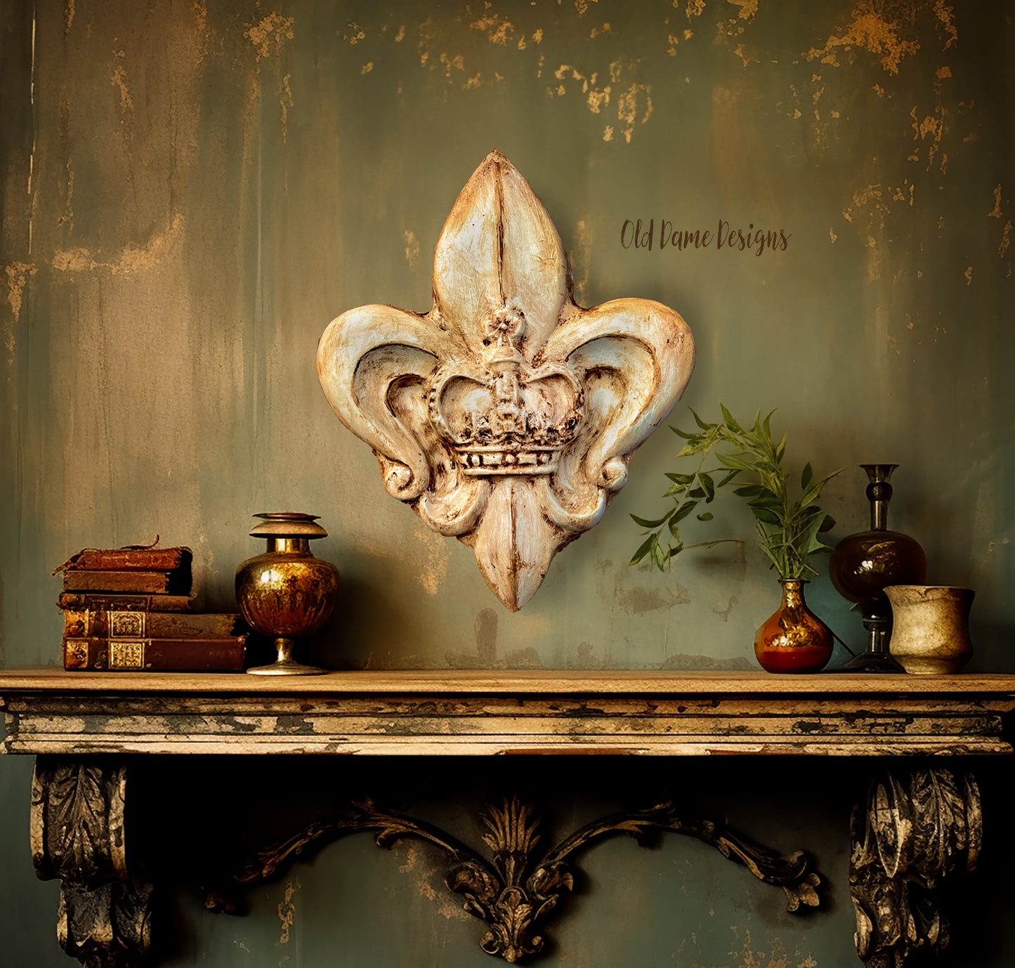 Fleur de Lis Wall Plaque with Crown * European Statues * Old World Design *