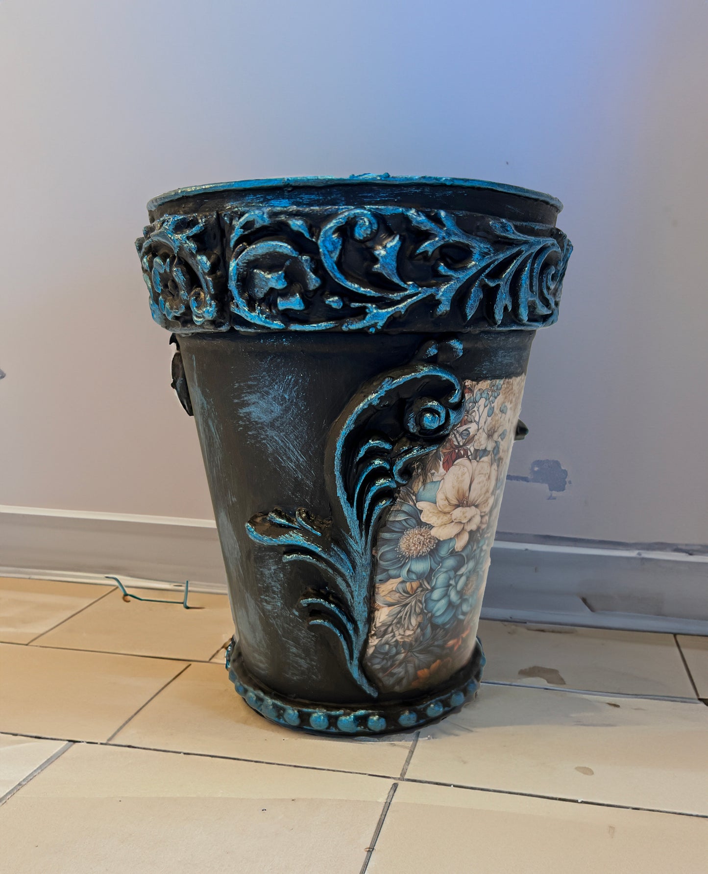 Hand Decorated Decoupaged Galvanized Vase