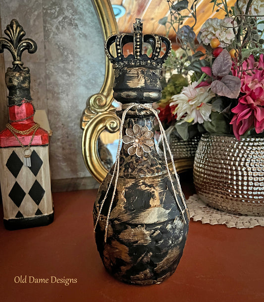 Decorative Royal Vintage Bottle Art With Kings Crown