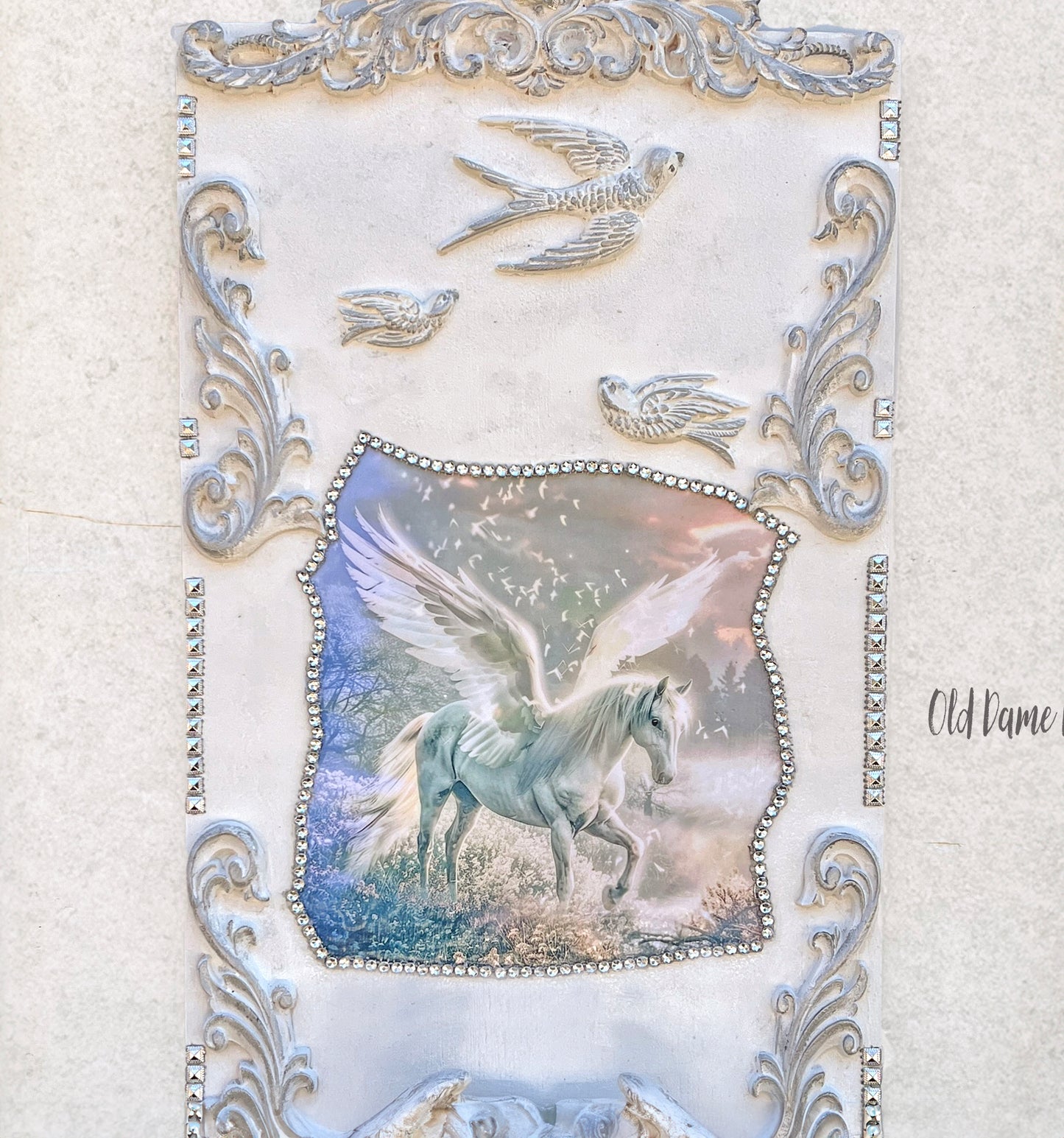 Beautiful Ornate Wall Panel Candle Sconce with a Decoupaged Horse Angel