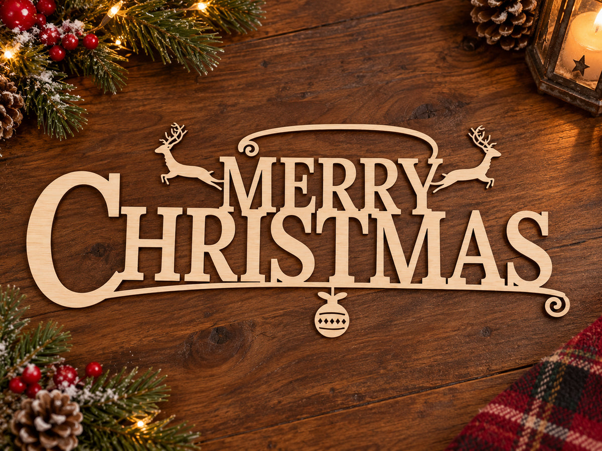 Merry Christmas Wooden Cutout Sign | 22.75” x 9.5” | Laser Cut 1/4” Plywood Christmas Craft Blank
