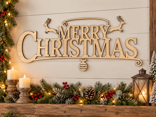 Merry Christmas Wooden Cutout Sign | 22.75” x 9.5” | Laser Cut 1/4” Plywood Christmas Craft Blank