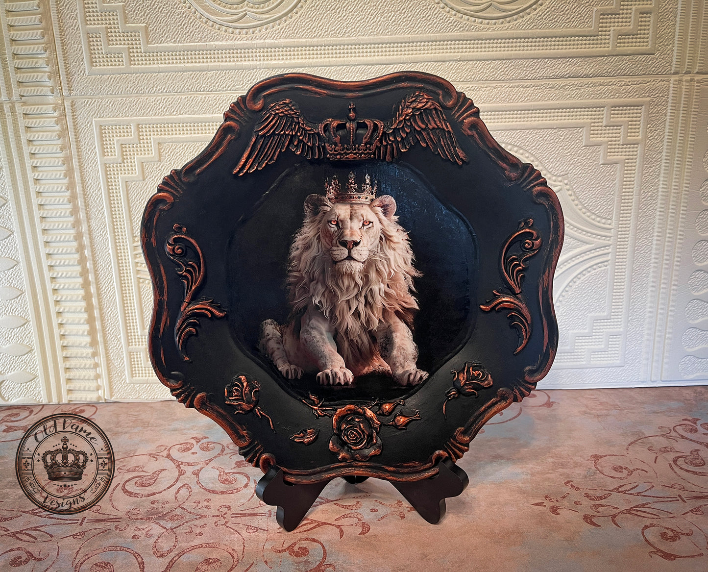 Handcrafted Ornate Lion Plate * Tabletop Decor * One of a Kind *