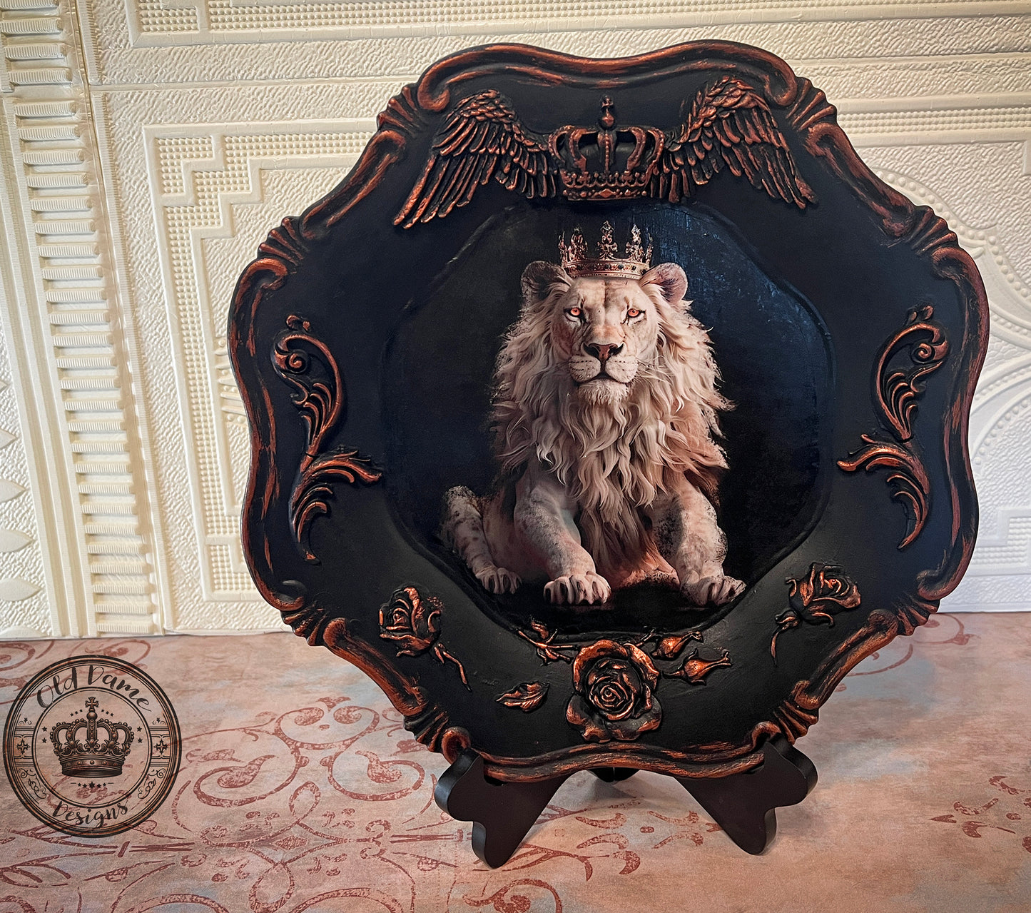 Handcrafted Ornate Lion Plate * Tabletop Decor * One of a Kind *