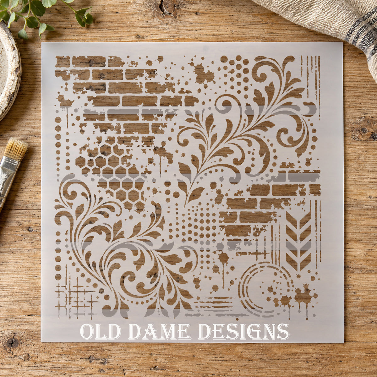 Brick & Scrolls Mixed Media Stencil
