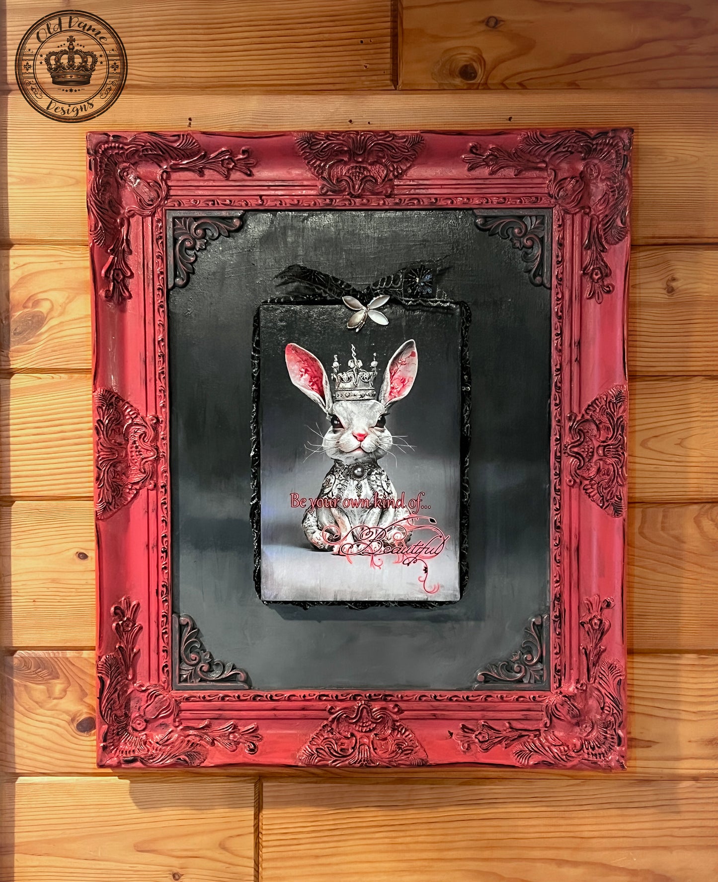 Handmade Wall Art * Pink Ornate Framed Bunny Rabbit * Original